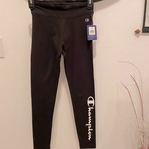 Champion Girls Script Logo Black Leggings-M